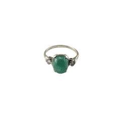 14K White Gold Emerald and Diamond Ring Size 4.5 #15787