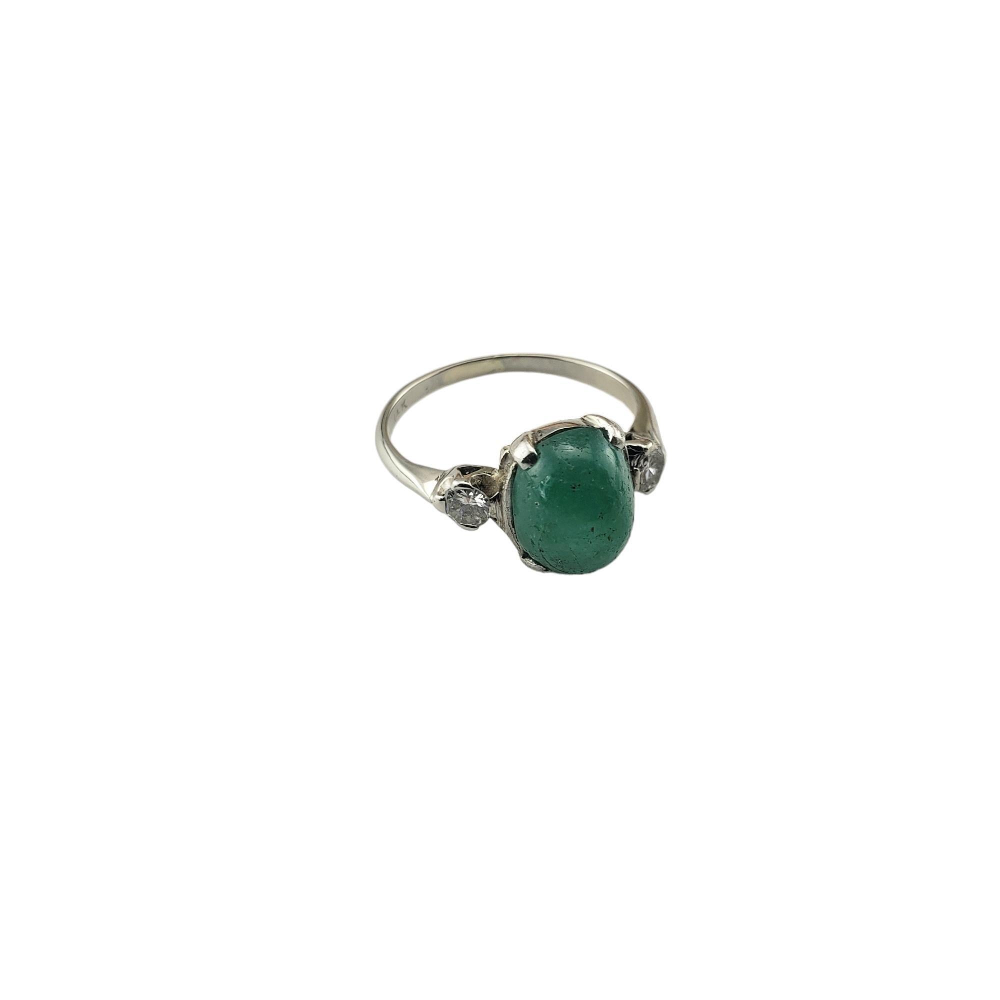 Cabochon 14K White Gold Emerald and Diamond Ring Size 4.5 #15787 For Sale