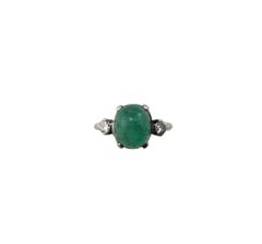Vintage 14K White Gold Emerald and Diamond Ring Size 4.5 #15787