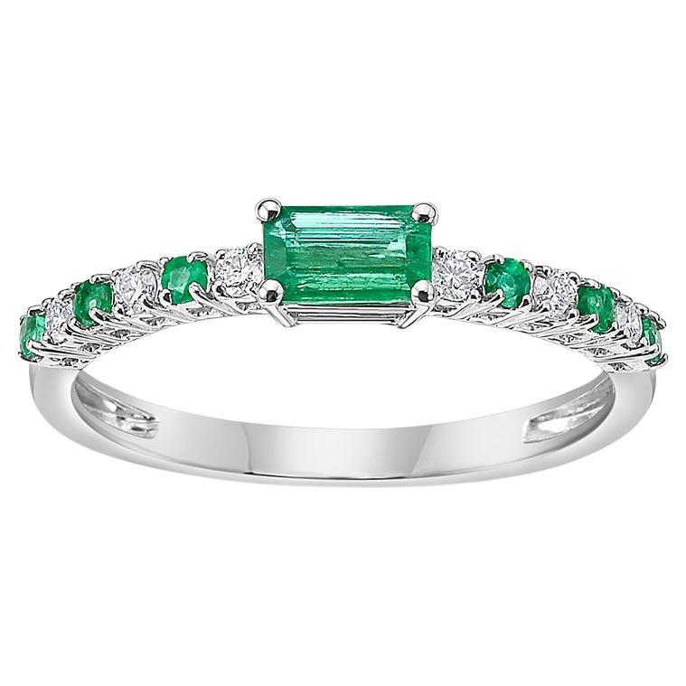 14K White Gold Emerald and Diamond Ring with 5x3 Center Stone  For Sale