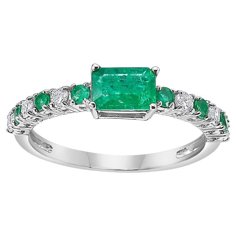 14K White Gold Emerald and Diamond Ring with 6x4 Center Stone  For Sale