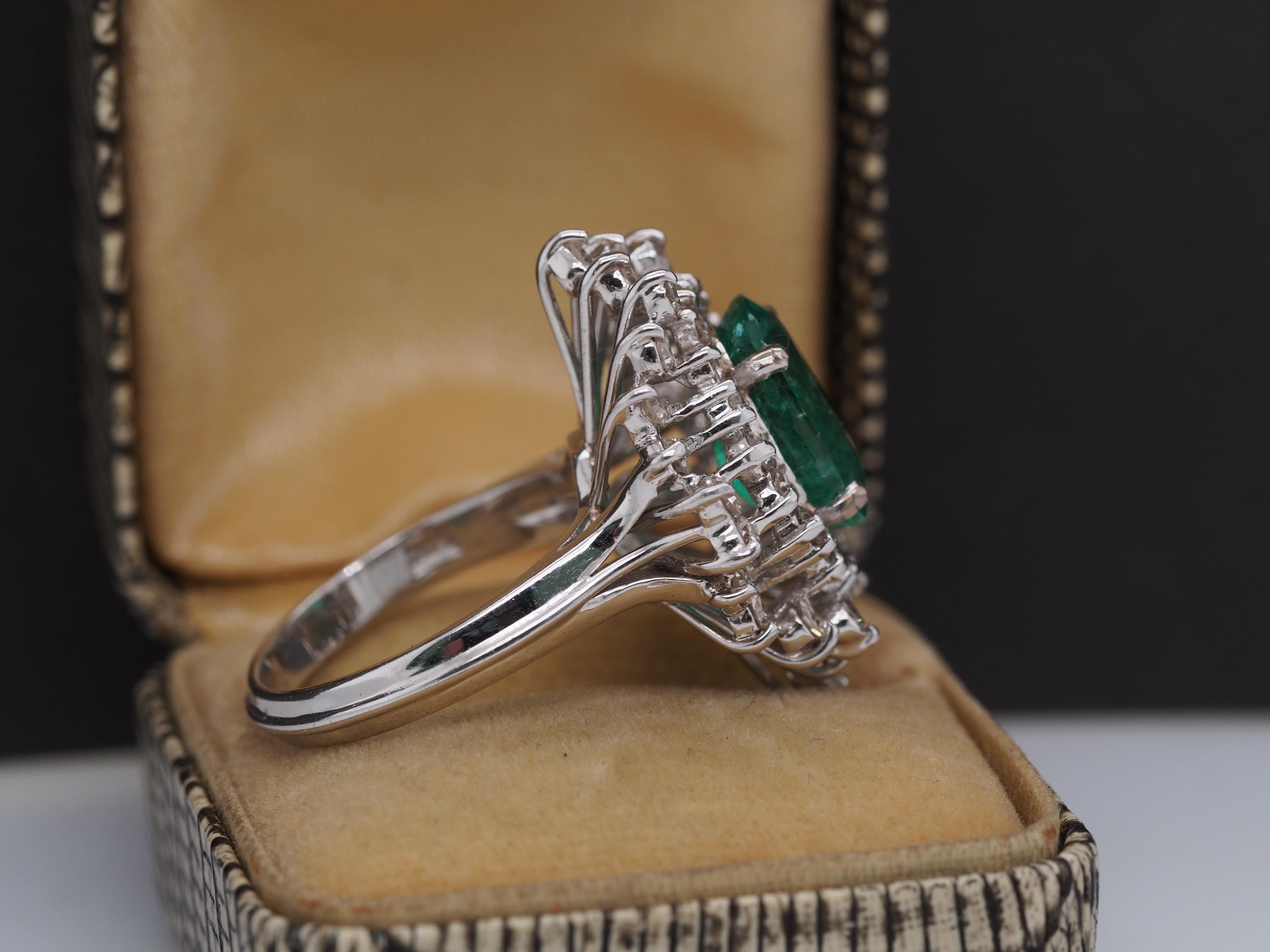 Art Deco 14k White Gold Emerald and Diamond Ring with GIA Report For Sale