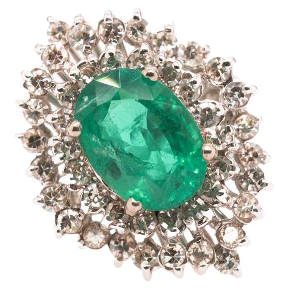 14k White Gold Emerald and Diamond Ring with GIA Report For Sale