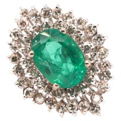 Vintage 14k White Gold Emerald and Diamond Ring with GIA Report