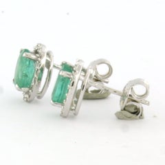 14k White Gold Emerald and Diamond Stud Earrings, 1.62ct Total Weight