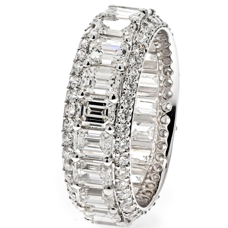 14k White Gold Emerald Cut and Round Cut Diamond Eternity Eternity Band ...