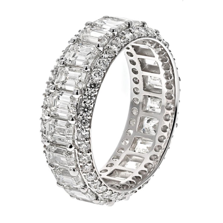 14k White Gold Emerald Cut and Round Cut Diamond Eternity Eternity Band ...