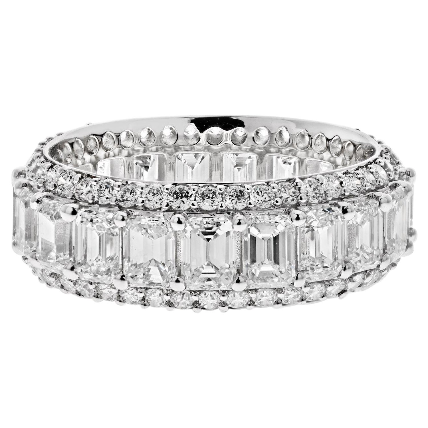 14K Weißgold Smaragdschliff und Rundschliff Diamant Eternity Eternity Band