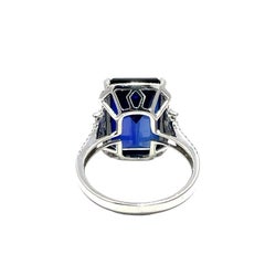 14K White Gold Emerald-Cut Blue Sapphire & Diamond Ring