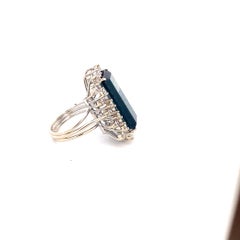 14K White Gold Emerald- Cut Blue Tourmaline & 1.40 CTW Diamond Ring