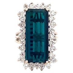 14K White Gold Emerald- Cut Blue Tourmaline & 1.40 CTW Diamond Ring