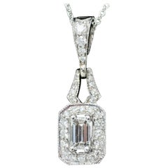 14k White Gold Emerald Cut Diamond Pendant