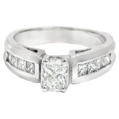 14k White Gold Emerald-Cut Diamond Ring – 0.68ct Center