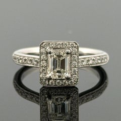 14K White Gold Emerald Cut Diamond Ring 0.72ct VS2 J, Halo Diamonds 0.34ctw