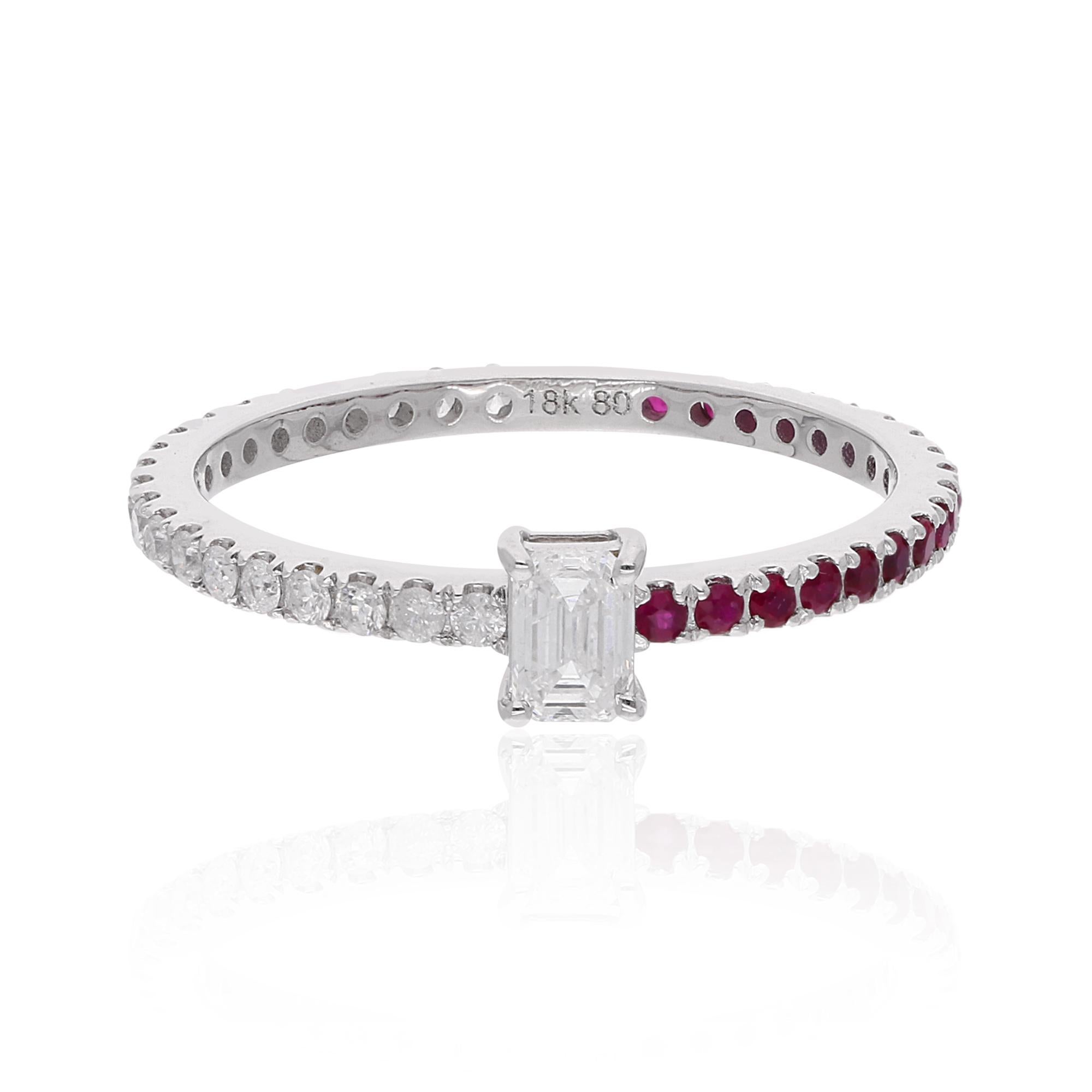 En vente :  Bague en or blanc 14k diamant taille émeraude et rubis bague cadeau pour elle 5