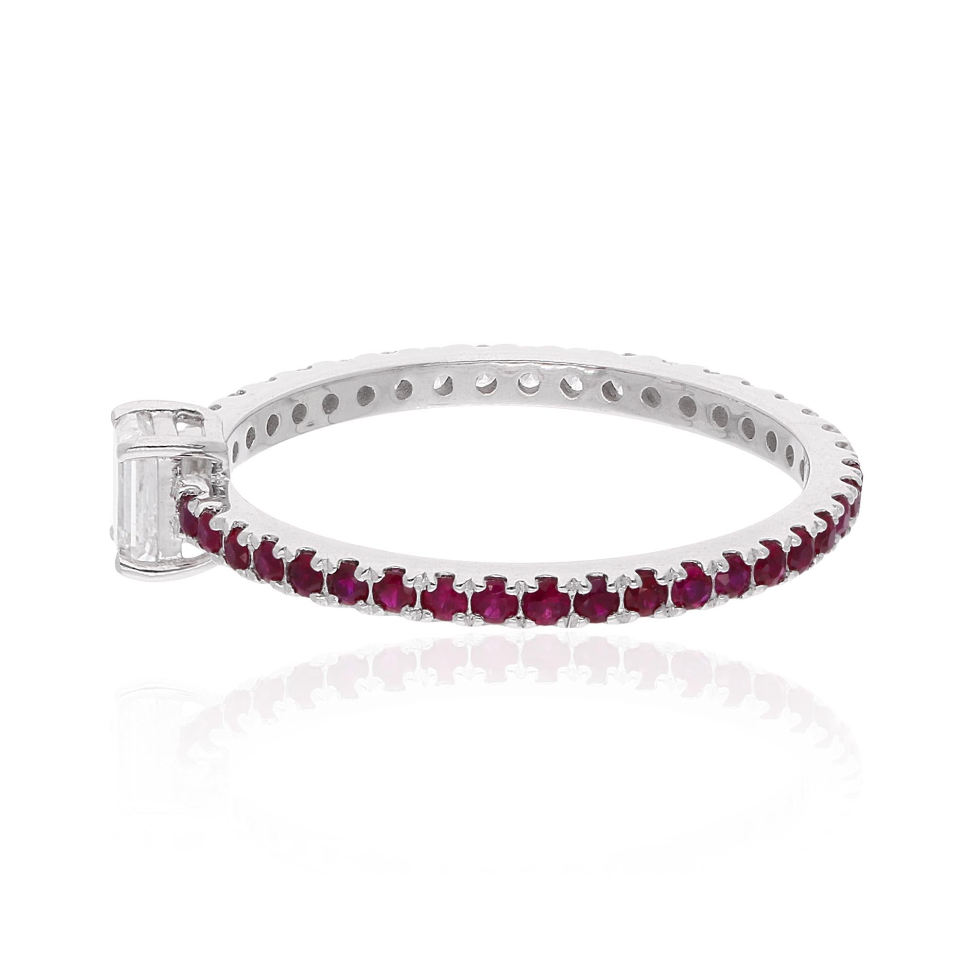 En vente :  Bague en or blanc 14k diamant taille émeraude et rubis bague cadeau pour elle 6