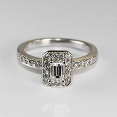 14K White Gold Emerald Cut Diamond Wedding Ring Set 0.97ct