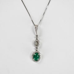 14K White Gold Emerald & Diamond Jewelry Set