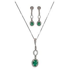 Set di gioielli con smeraldo e diamante in oro bianco 14K