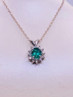 .56 Carat Emerald Diamond White Gold Pendant