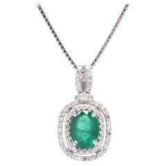 14k White Gold, Emerald 
Diamond Pendant Necklace