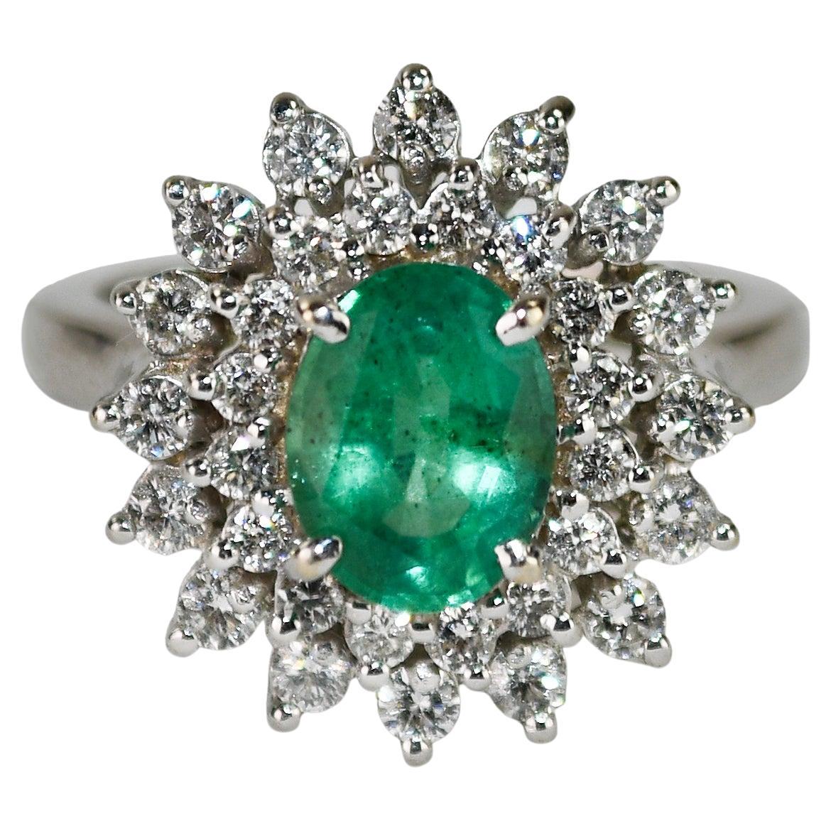 14K Weißgold Smaragd & Diamant Ring 6g