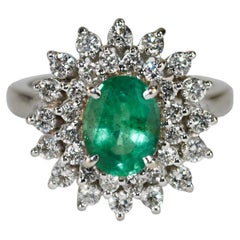 14K White Gold Emerald & Diamond Ring 6g
