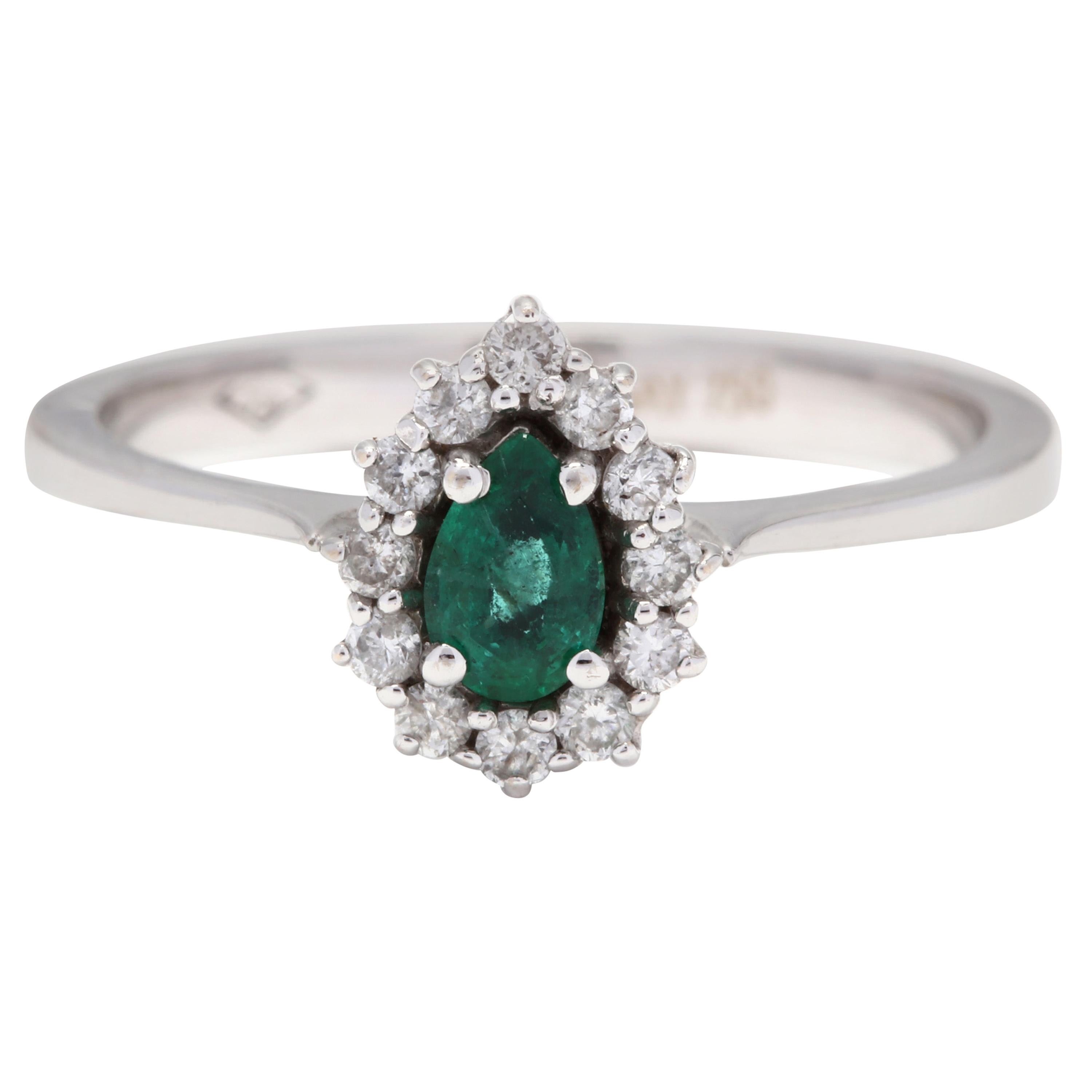 14 Karat White Gold, Emerald and Diamond Ring