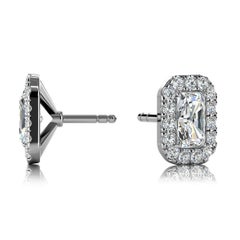 14 Karat White Gold Emerald Halo Diamond Earrings '1 Carat'