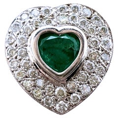14k White Gold Emerald Heart Shaped Pendant with Diamonds