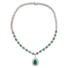 14k White Gold Emerald Necklace With Diamonds