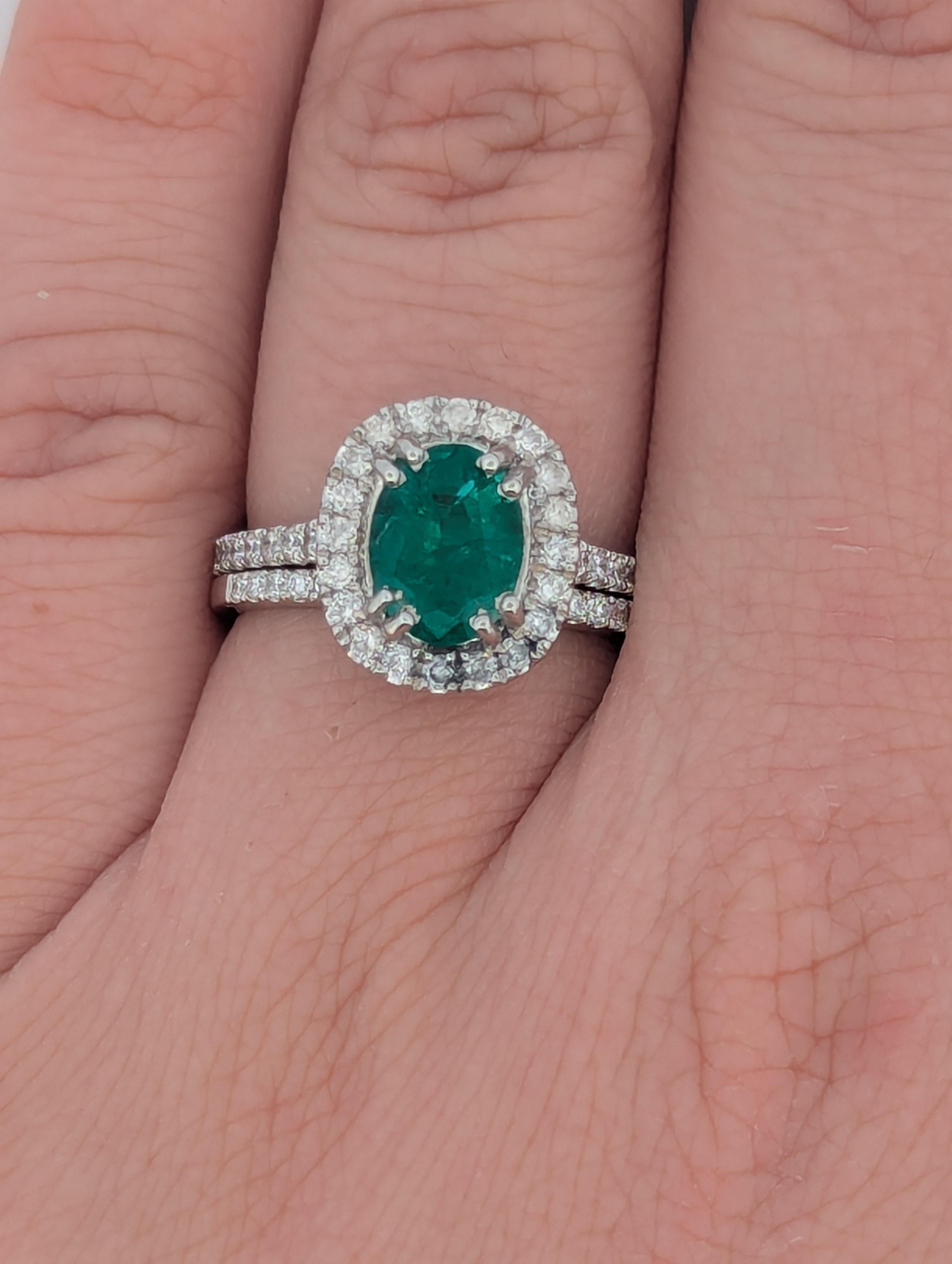 Square Cut Amara  14K White Gold Emerald Ring, .50ct Oval Emerald & .25ctw Diamonds For Sale