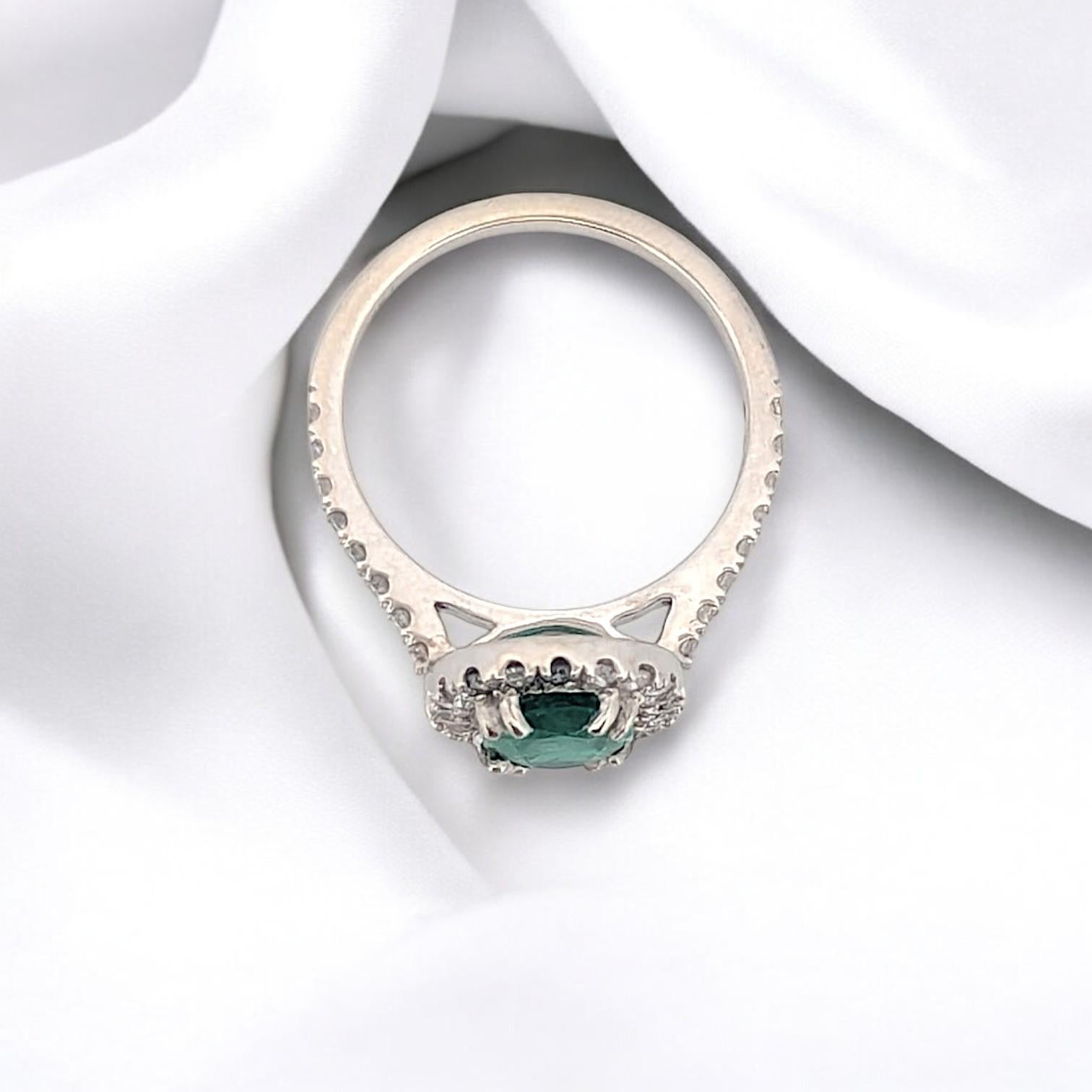 Amara  14K White Gold Emerald Ring, .50ct Oval Emerald & .25ctw Diamonds In New Condition For Sale In Greeneville, TN