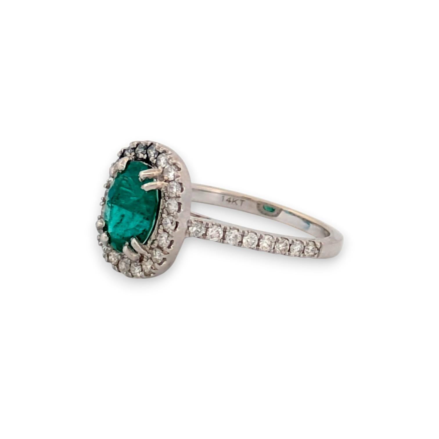 Amara  14K White Gold Emerald Ring, .50ct Oval Emerald & .25ctw Diamonds For Sale 1