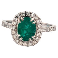 Antique Amara  14K White Gold Emerald Ring, .50ct Oval Emerald & .25ctw Diamonds