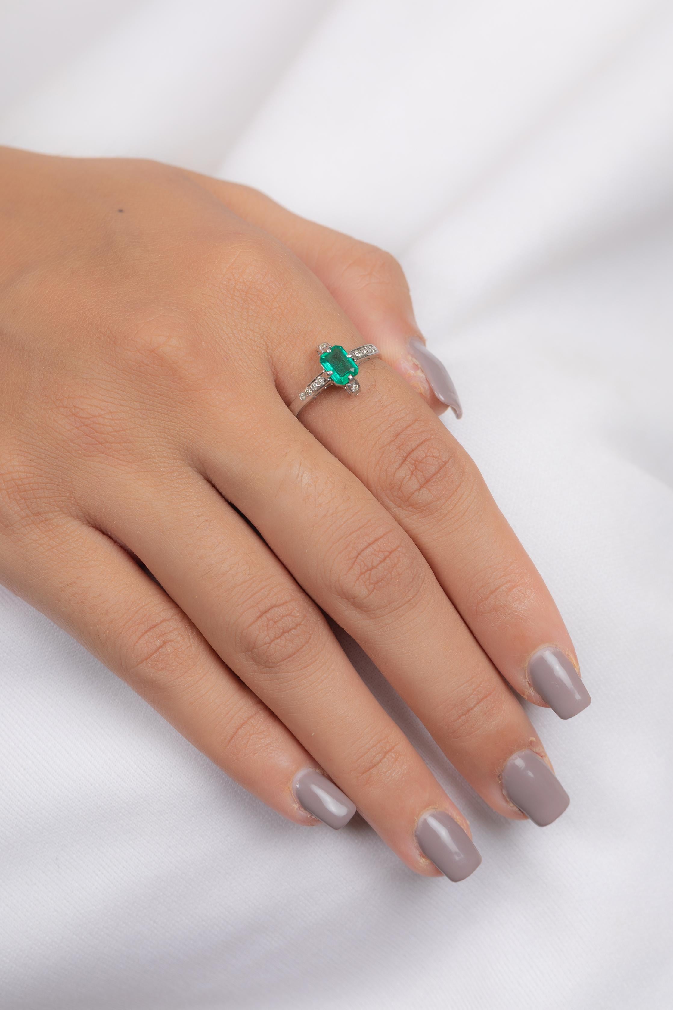 For Sale:  14K White Gold Emerald Ring with Diamonds  6