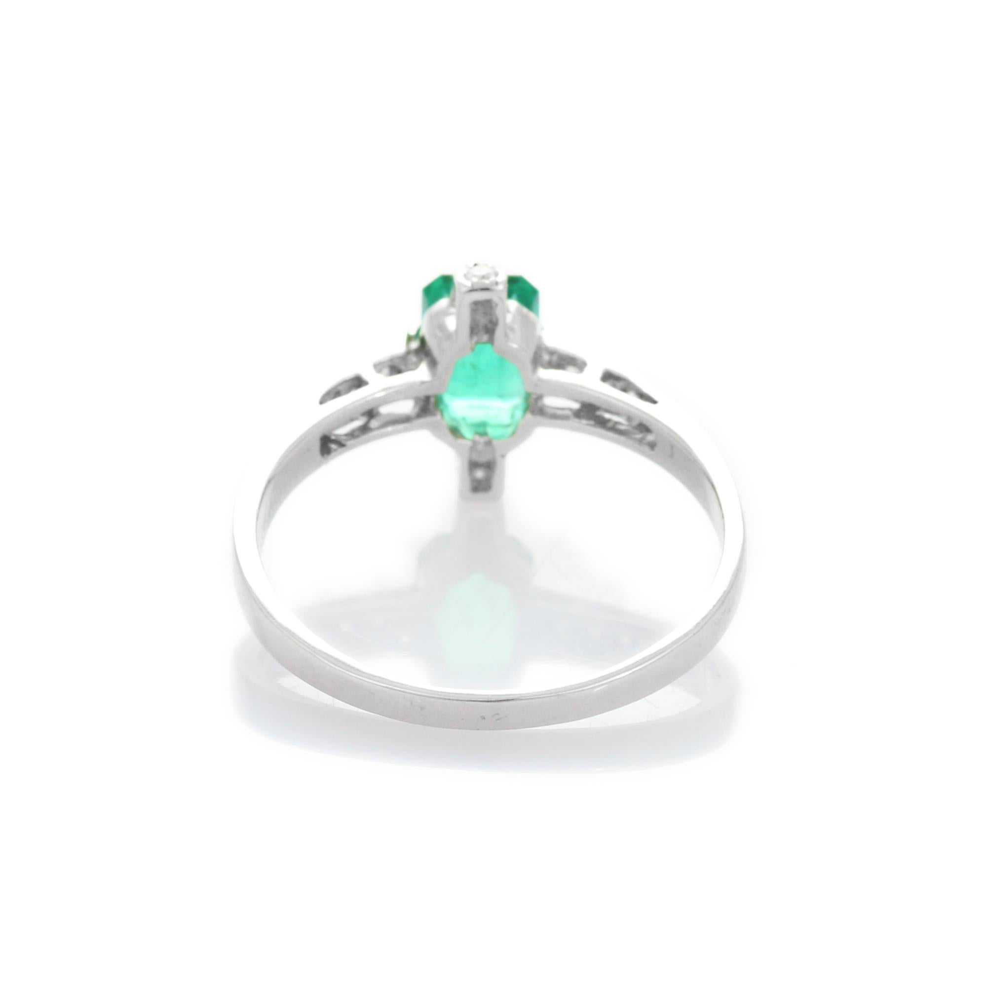 For Sale:  14K White Gold Emerald Ring with Diamonds  7