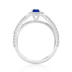 14 Karat Gold Emerald Shape Blue Sapphire Halo Diamond Ring 'Center 0.82 Carat'