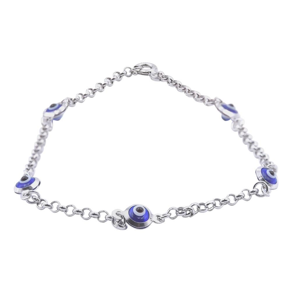 14 Karat Rose Gold Multi Colored Enamel Evil Eye Bracelet For Sale at