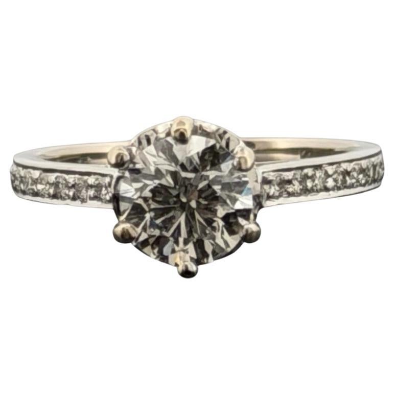14K White Gold Engagement Ring GIA .96ct Round Natural Diamond SI1 I Size 4.75 For Sale