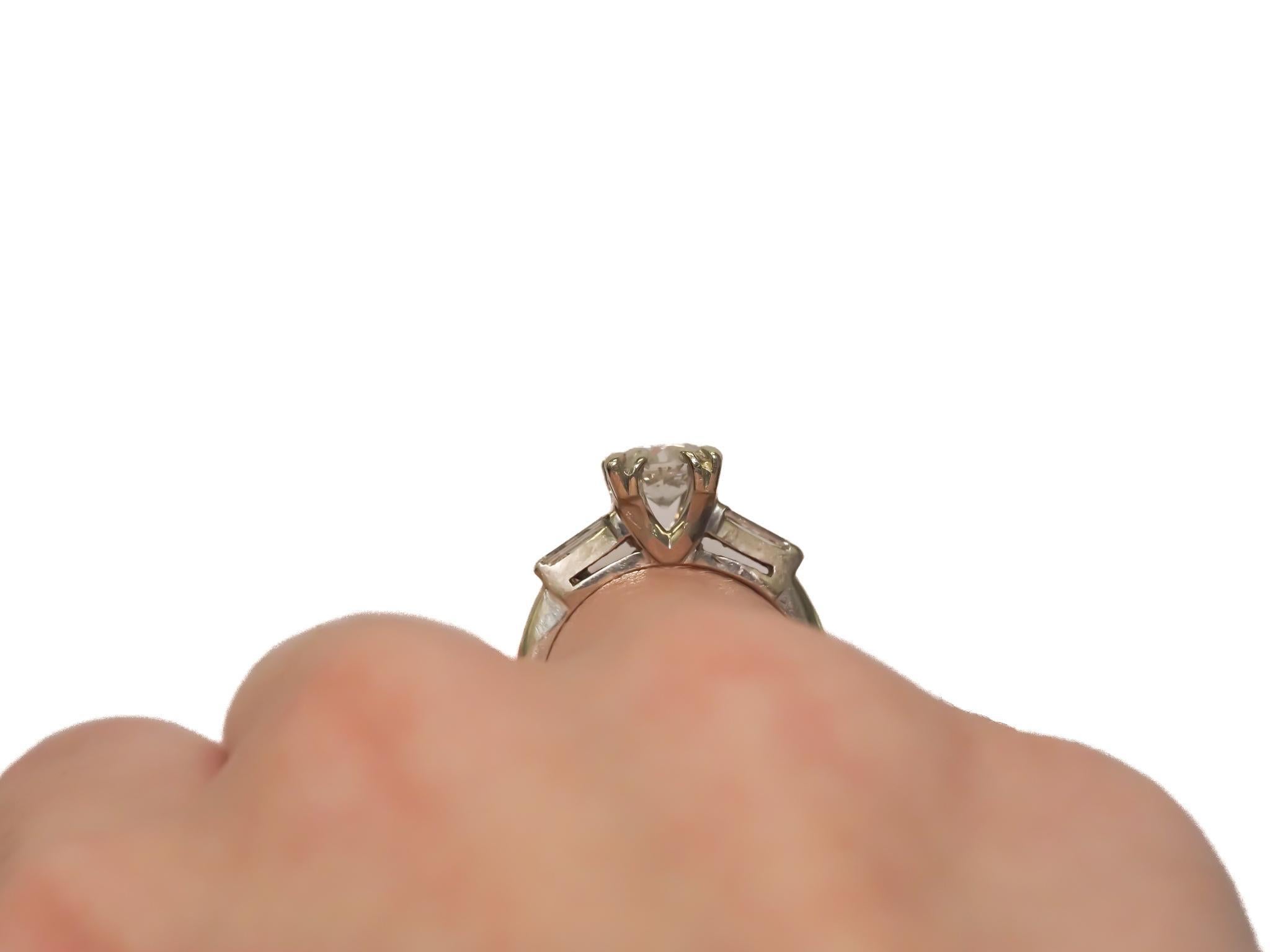 14K White Gold Engagement Ring w/ .83ct Old European Cut Diamond & Baguettes For Sale 2