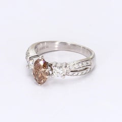 14k White Gold Engagement Ring with Champagne Marquise Diamond - Size 7.25