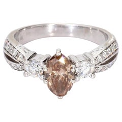 14k White Gold Engagement Ring with Champagne Marquise Diamond - Size 7.25