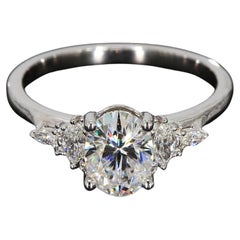 14k White Gold Engagement Ring with Oval CZ and Marquise Diamonds
