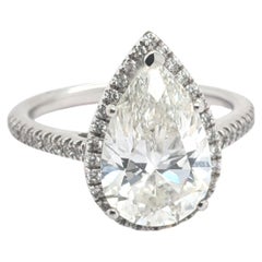 14k White Gold Engagement Ring with Pear-Shaped Diamond & Pave Band - Size 7.75