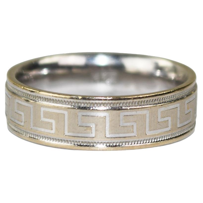 Fede nuziale con disegno inciso in oro bianco 14K 8,8g in vendita