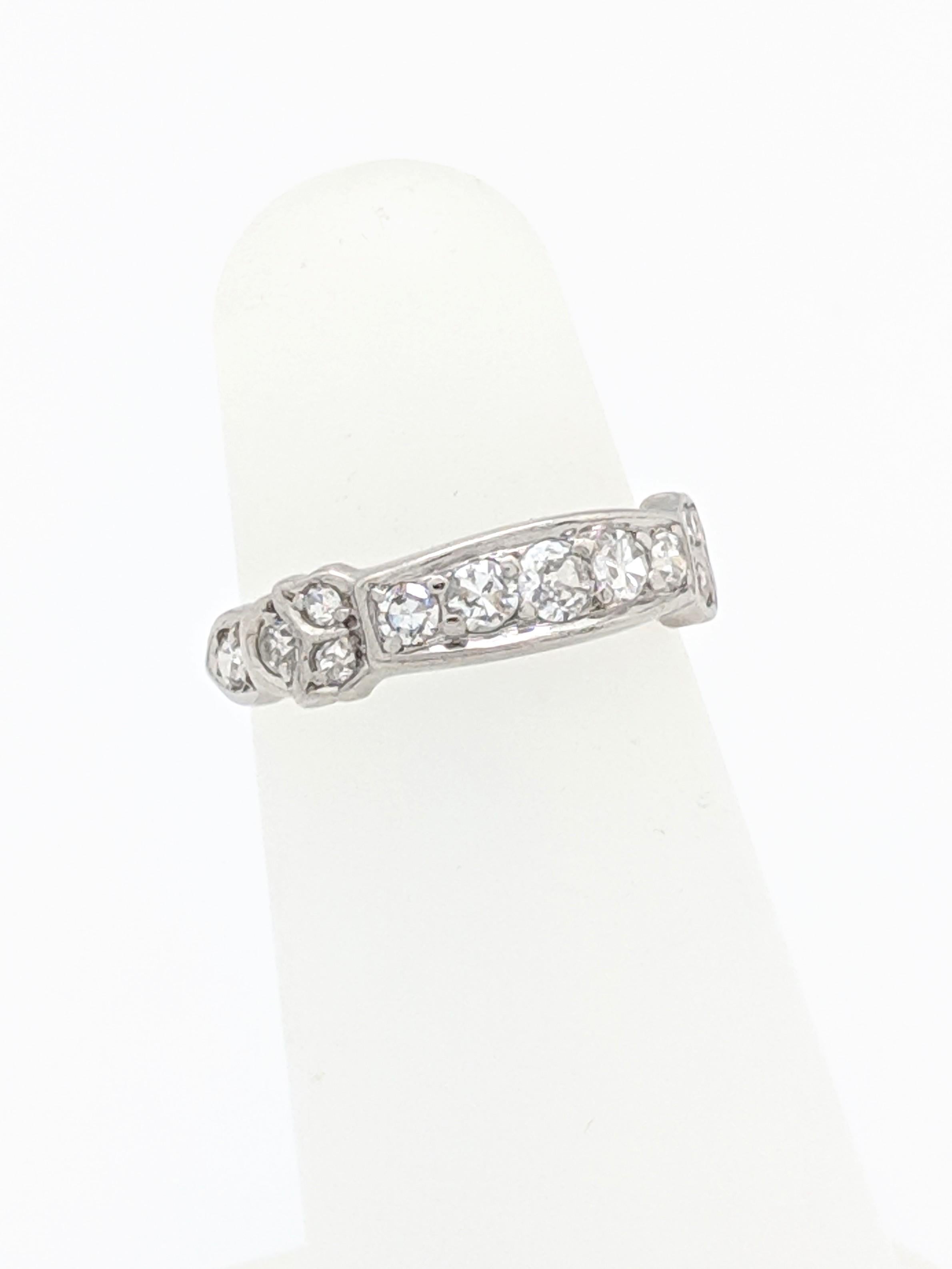 Art Deco 14 Karat White Gold Estate Diamond Stackable Anniversary Wedding Band Ring