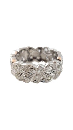 14K White Gold Etched Diamond Band Size 6.25 #15018