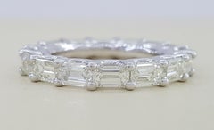 14K White Gold Eternity Band Ring 4 Carat Emerald Cut Diamonds