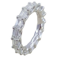 14K White Gold Eternity Band Ring 4 Carat Emerald Cut Diamonds